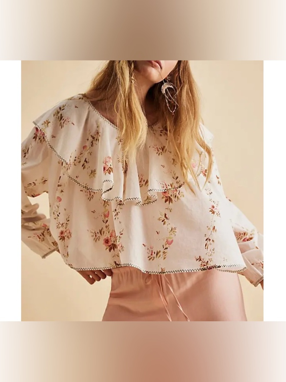 Free People Camilla Cotton Flowy Floral Strawberry Print Blouse size XS